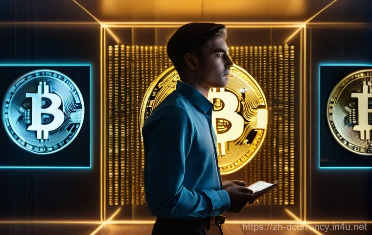 디지털화폐의 가치 저장 및 유통 - A focused young adult, gender-neutral, dressed in smart-casual attire (e.g., a neatly buttoned shirt...