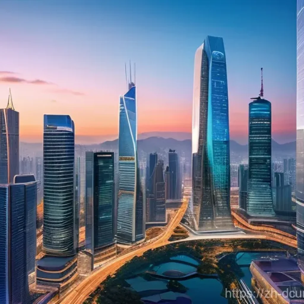 디지털화폐의 글로벌 경쟁력 - **Prompt:** A dynamic, wide-angle shot of a futuristic global financial hub at dawn. The cityscape i...
