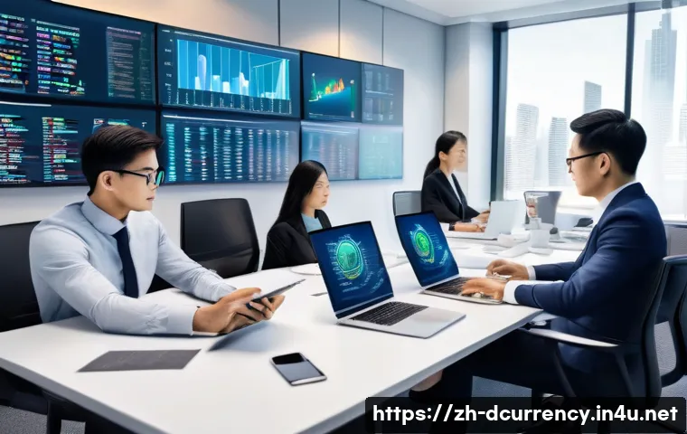 디지털화폐 발행의 법적 절차 - A modern corporate office scene showing a diverse team of professionals collaborating on digital cur...