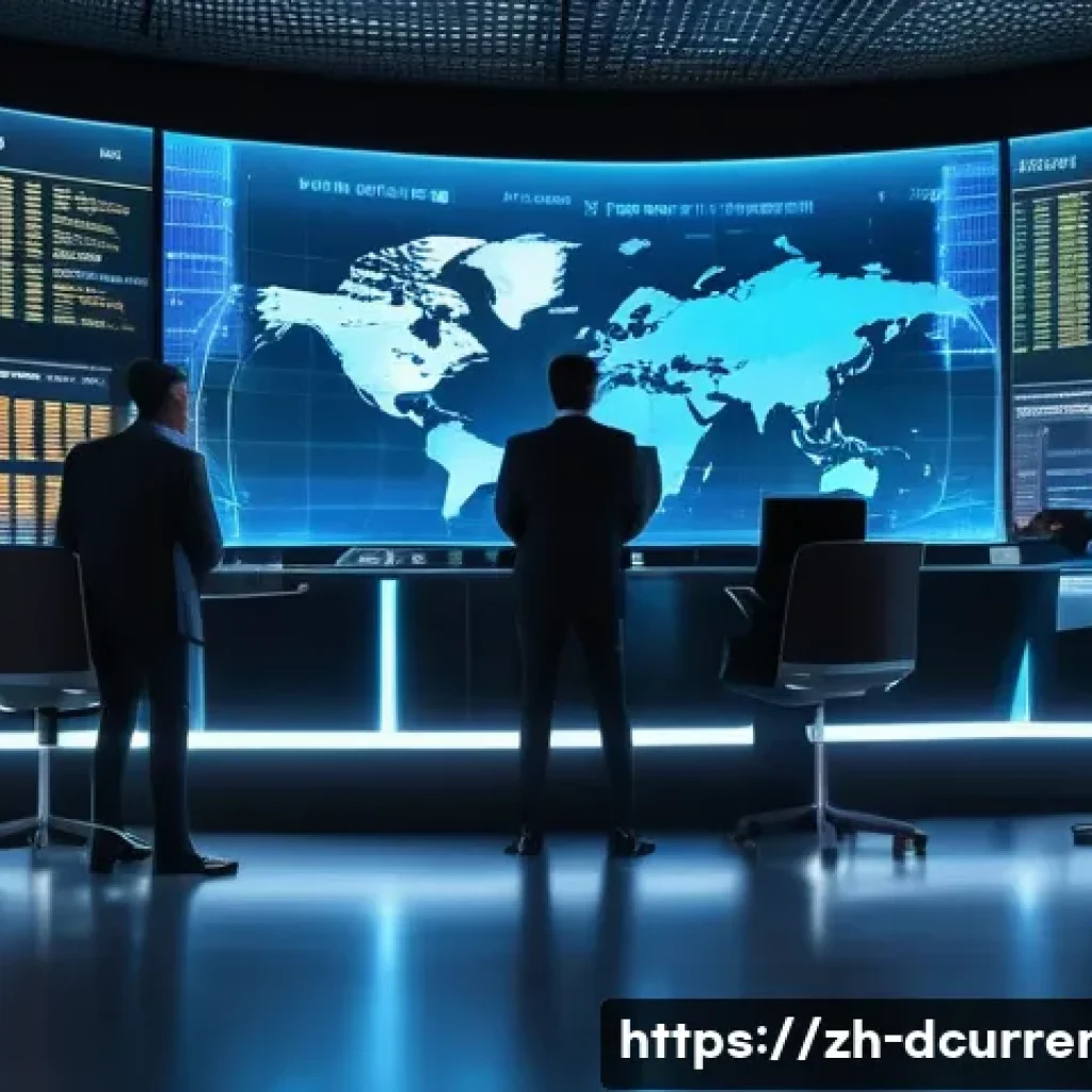 디지털화폐와 관련된 정부 규제 동향 - A futuristic digital currency regulatory control room, featuring diverse international regulators co...