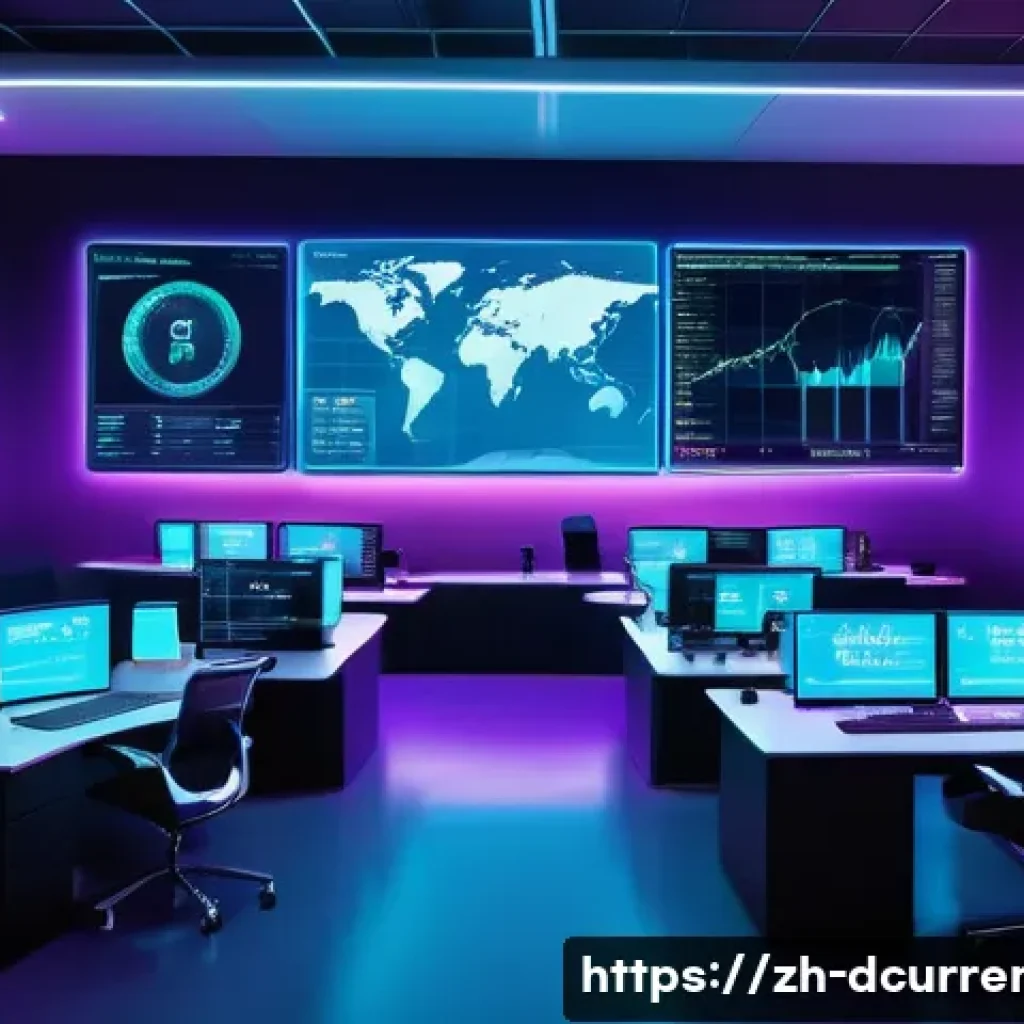 디지털화폐 거래의 장점과 단점 - A futuristic digital currency trading scene showing a sleek, high-tech trading desk with multiple ho...
