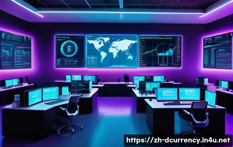 디지털화폐 거래의 장점과 단점 - A futuristic digital currency trading scene showing a sleek, high-tech trading desk with multiple ho...
