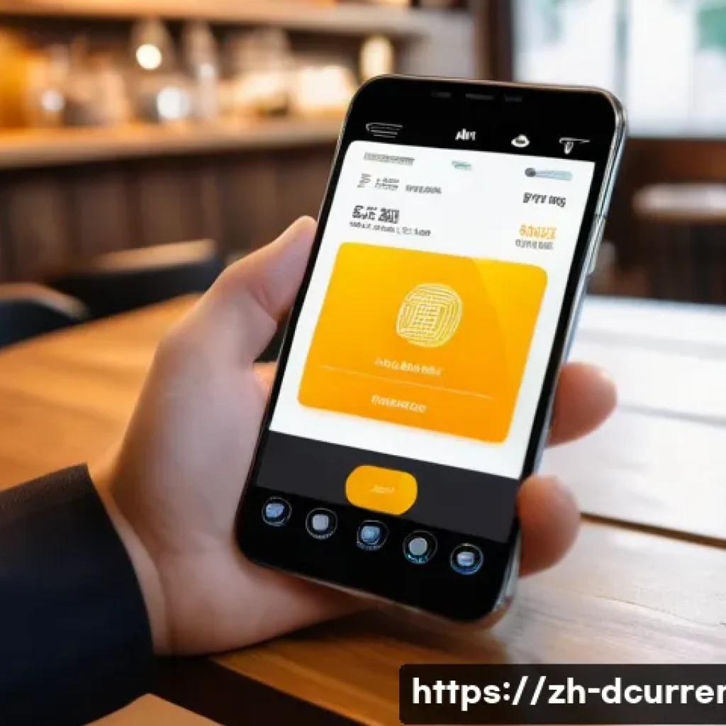 디지털화폐로 결제하는 방법 - A modern digital wallet app interface displayed on a sleek smartphone held by a young Chinese user i...