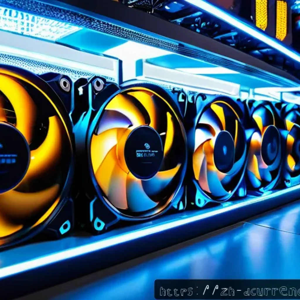 디지털화폐의 채굴 장비 - A high-tech cryptocurrency mining farm interior featuring rows of advanced mining rigs such as Bitma...