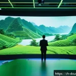 디지털화폐와 그린 파이낸스 - A futuristic blockchain-based green finance platform interface, displaying transparent digital green...