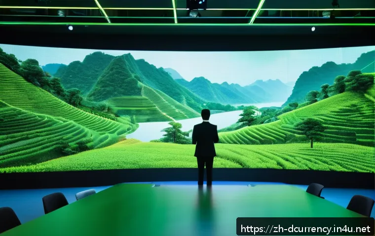 디지털화폐와 그린 파이낸스 - A futuristic blockchain-based green finance platform interface, displaying transparent digital green...